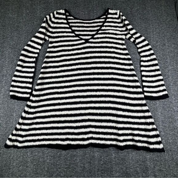 Free People Sweaters - Free People Black and White Striped Swing Tunic Pullover Sweater